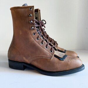 NEW Deadstock Vintage Brahma Brown Leather Lace up Boots Made in Canada 8C